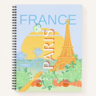 Cuaderno París, Francia, arte de viajes, Preppy, Pastel, Az