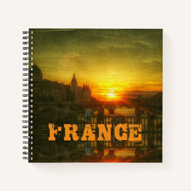 Cuaderno París Francia Seine River Sunset Architecture (Anverso)