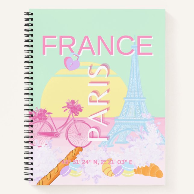 Cuaderno París, Francia, Viajes, Preppy, Pastel, Verde (Anverso)