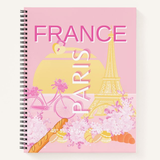 Cuaderno París, Francia, Viajes, Preppy, Rosa (Anverso)