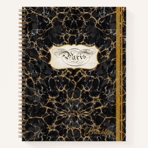 Cuaderno Paris Letra Caligrafía Vintage Negro y Dorado
