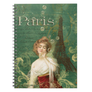 Cuaderno París: Mujer con burbujas Torre Eiffel