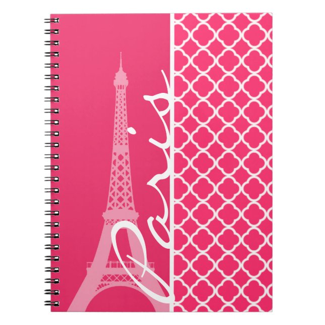Cuaderno París: Quatrefoil marroquí rosa caliente (Frente)