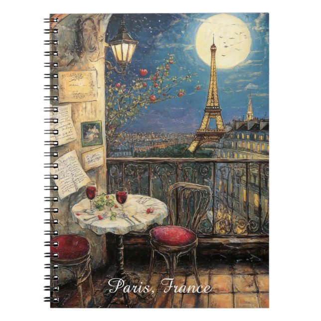 Cuaderno París romántico Francia Ilustración Torre Eiffel (Frente)