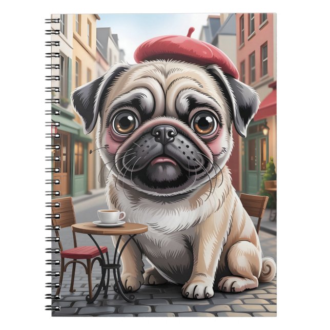 Cuaderno Parisian Pug at Sidewalk Cafe (Frente)