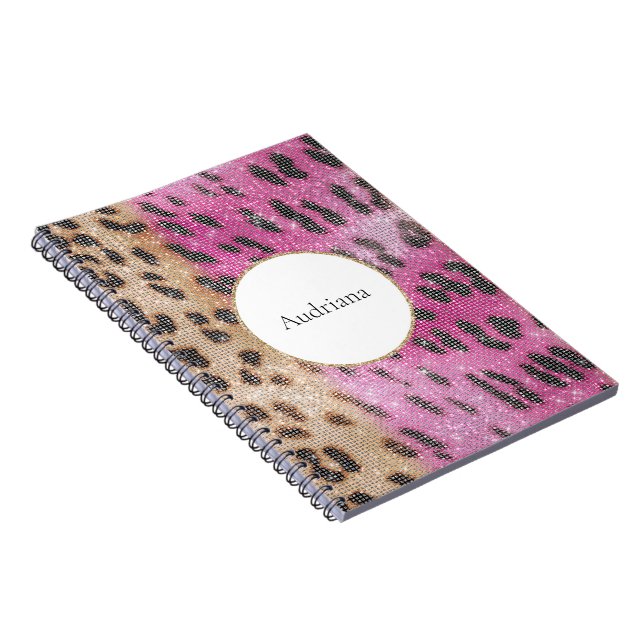 Cuaderno Parkle de animales de leopardo de crema rosa (Lado Derecho)