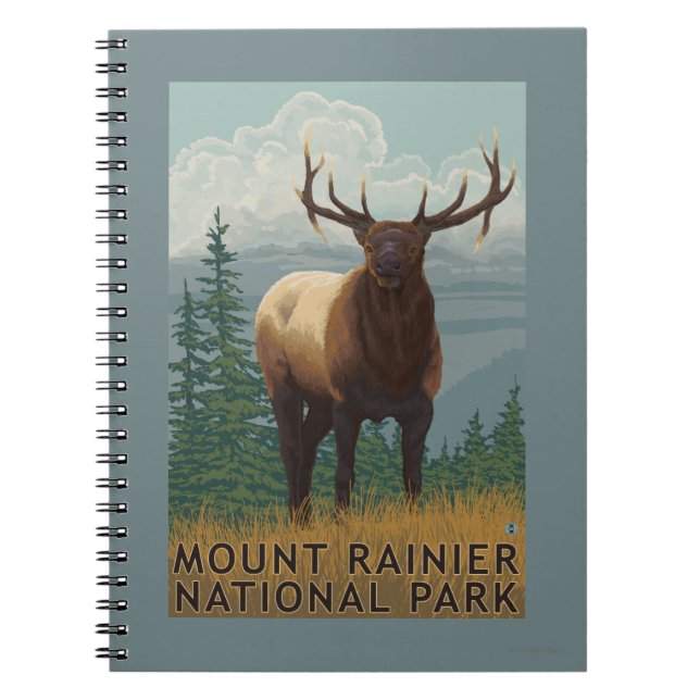 Cuaderno Parque nacional Rainier, escena de WashingtonElk (Frente)
