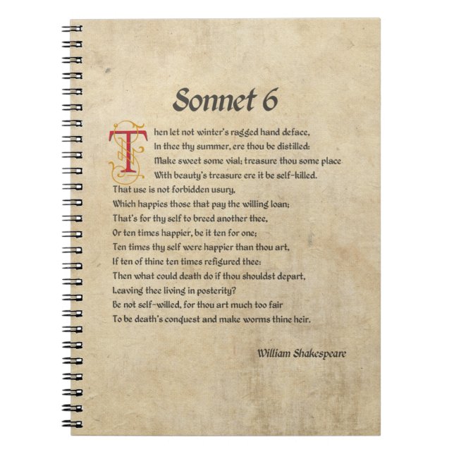 Cuaderno Parque Shakespeare Sonnet 6 (Frente)