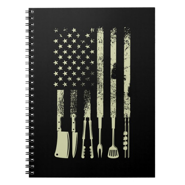 Cuaderno Parrillada barbacoa carne humeante Bandera estadou (Frente)