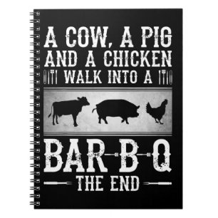 Cuaderno Parrillada Una vaca un cerdo y un pollo entran e