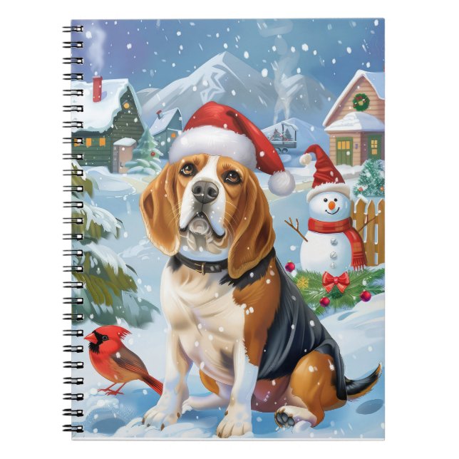 Cuaderno Pascua de Perro Beagle Invierno Navideño Alegría (Frente)