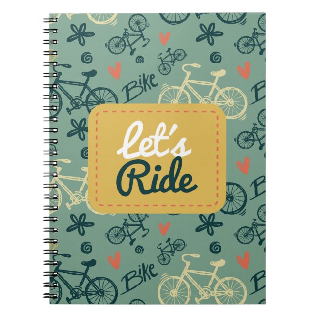 Cuaderno Pasemos por el moderno patrón de bicicleta verde (Frente)