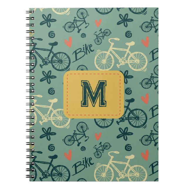 Cuaderno Pasemos por el moderno patrón de bicicleta verde (Frente)