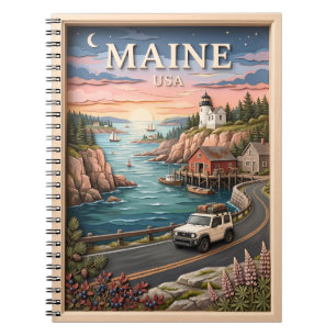 Cuaderno Paseo costero por Maine Textura vintage de faro
