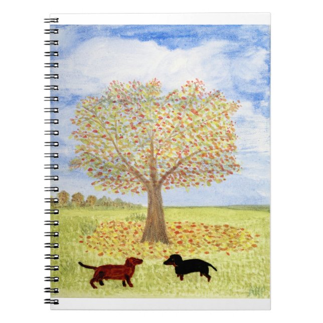 Cuaderno Paseo de otoño: perros Dachshund (Frente)