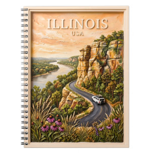 Cuaderno Paseo en coche por Illinois Paisaje de riberas flu