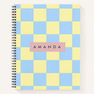 Cuaderno Pastel Amarillo y Azul Personalizado a Cuadros