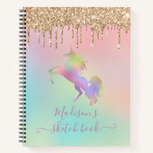 Cuaderno Pastel Arcoíris Unicornio Goteando Glitter Dorado