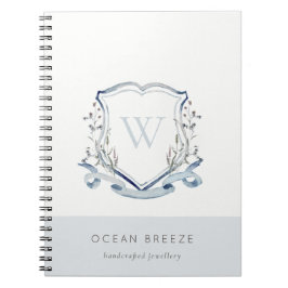 Cuaderno Pastel Azul Flor silvestre Escudo Monograma
