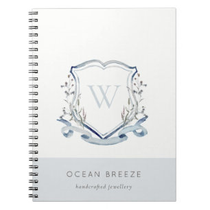 Cuaderno Pastel Azul Flor silvestre Escudo Monograma