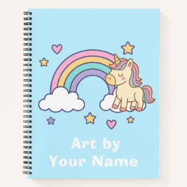 Cuaderno Pastel Blue Unicorn Rainbow Personalized