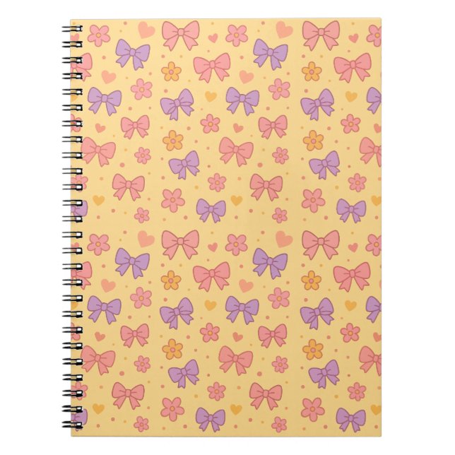 Cuaderno Pastel Bows & Flowers Pattern – Cute Yellow Girly (Frente)