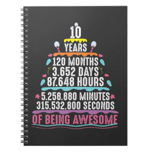 Cuaderno Pastel de 10 años minutos de cumpleaños