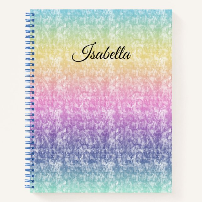 Cuaderno Pastel de arcoiris con nombre de guión o tu texto (Anverso)