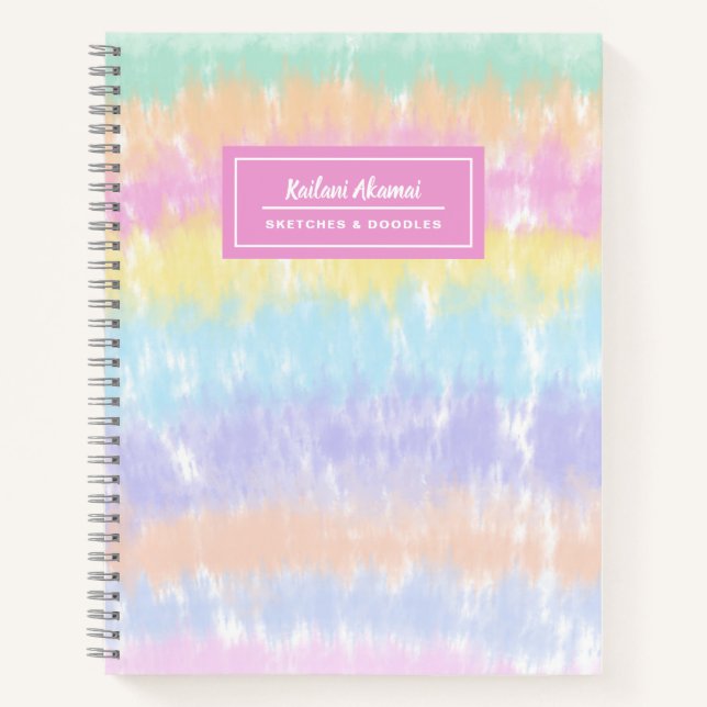 Cuaderno Pastel de rayas de arcoiris Tie-Dye Nombre Esbozo  (Anverso)