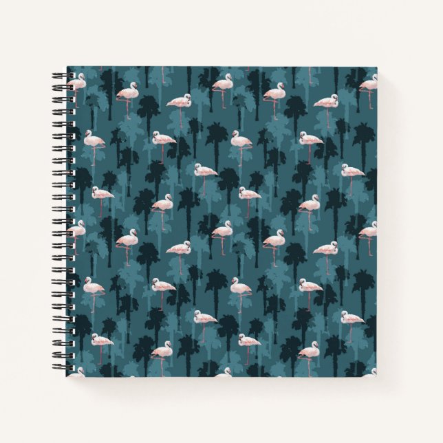 Cuaderno Pastel Flamingos En Verde azulado (Anverso)