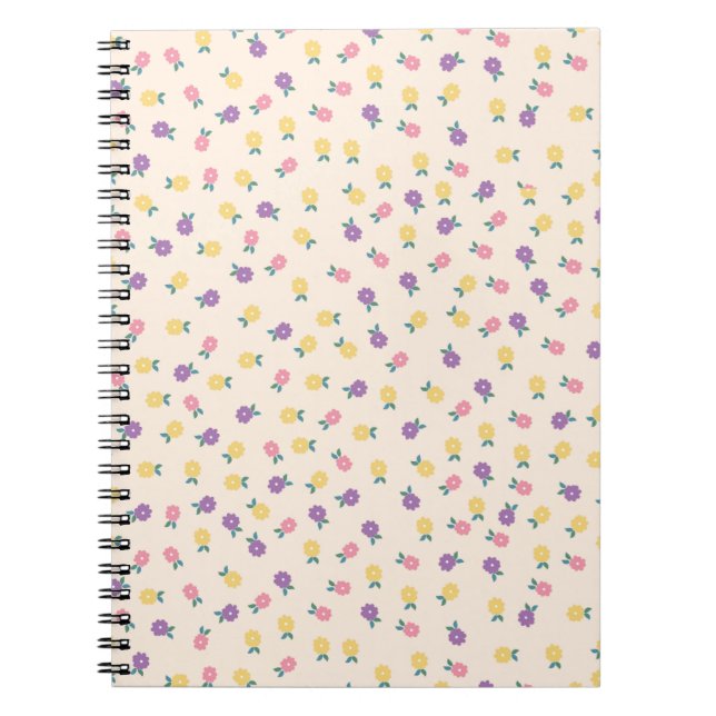 Cuaderno Pastel Floral Pattern – Cute Yellow, Pink & Purple (Frente)