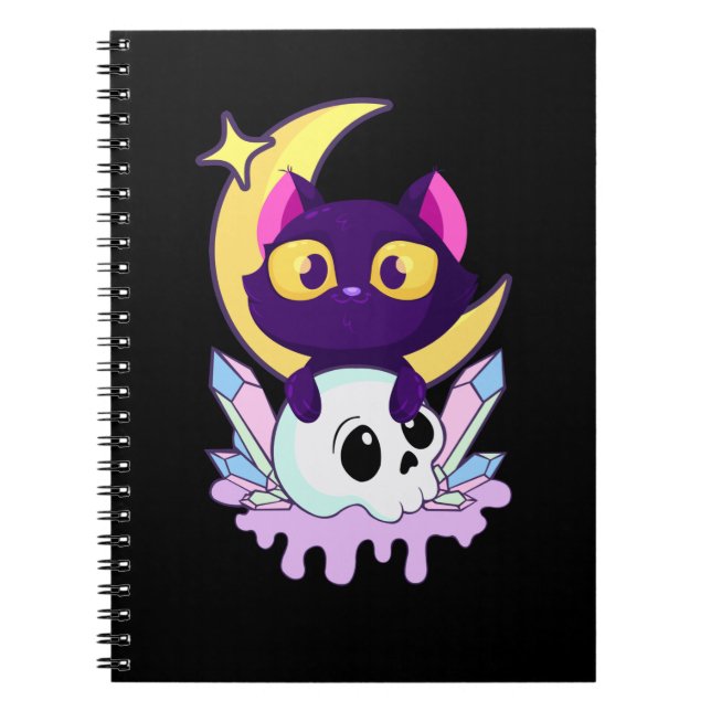 Cuaderno Pastel Gótico Moon Wiccan Animal Cat Skull (Frente)