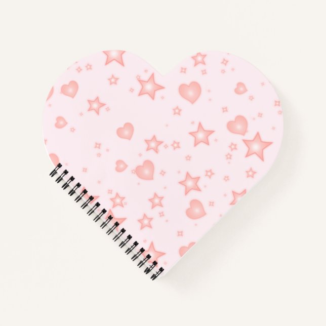 Cuaderno Pastel Kawaii Hearts & Stars – Cute Girly Pink (Anverso)