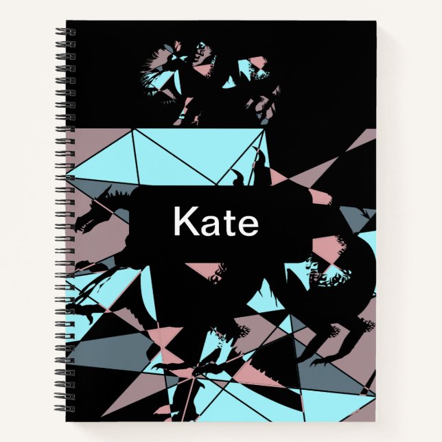Cuaderno Pastel negro azul rosa gris abstracto  (Anverso)