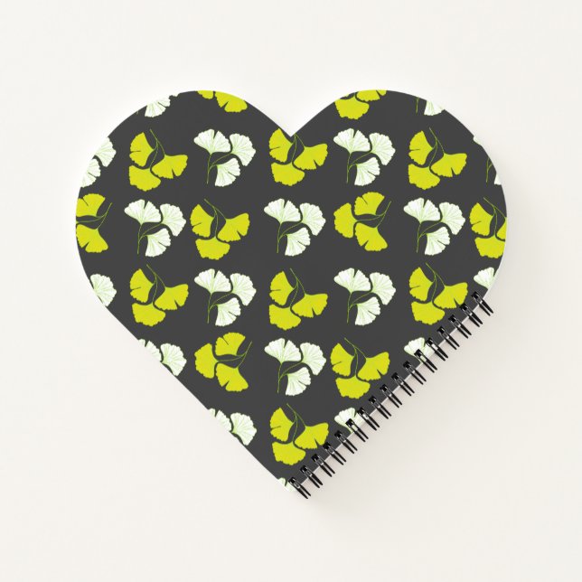 Cuaderno Pastel-Neon Ginko Leaves on Black Background (Reverso)