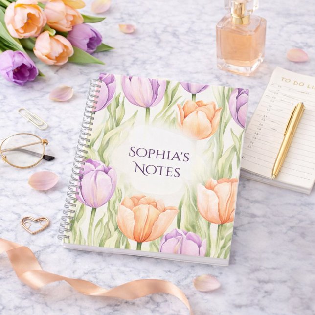 Cuaderno Pastel Peach Purple Tulips Spring Floral Name (Subido por el creador)