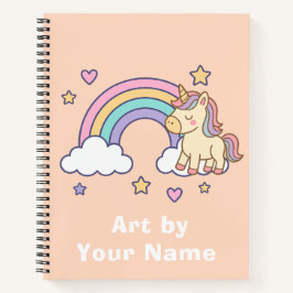 Cuaderno Pastel Peach Unicorn Rainbow Personalized
