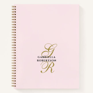 Cuaderno Pastel Pink Monogram Gold Black Minimalist Stylish