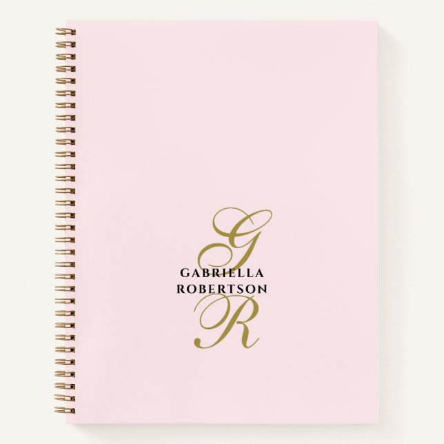 Cuaderno Pastel Pink Monogram Gold Black Minimalist Stylish (Anverso)