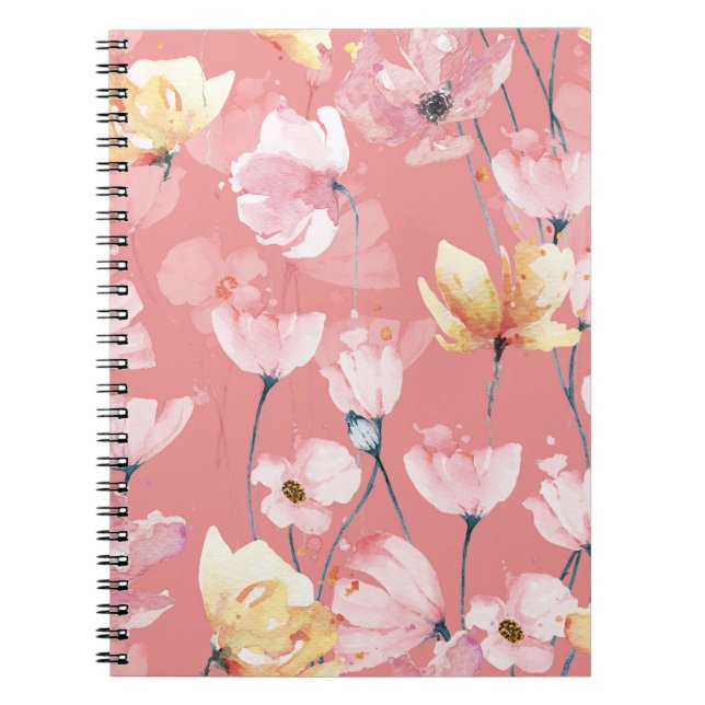 Cuaderno Pastel Poppies: Floral acuarela sin soldadura. (Frente)
