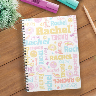 Cuaderno Pastel preppy smilie se enfrenta a star nombre per