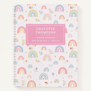 Cuaderno Pastel Rainbows girly Flores y corazones silvestre
