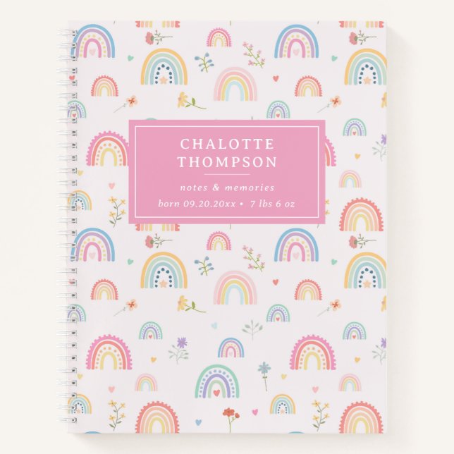 Cuaderno Pastel Rainbows girly Flores y corazones silvestre (Anverso)