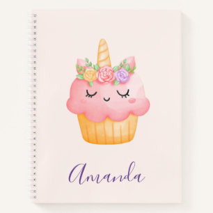 Cuaderno Pastel rosa dulce Unicornio con Rosas
