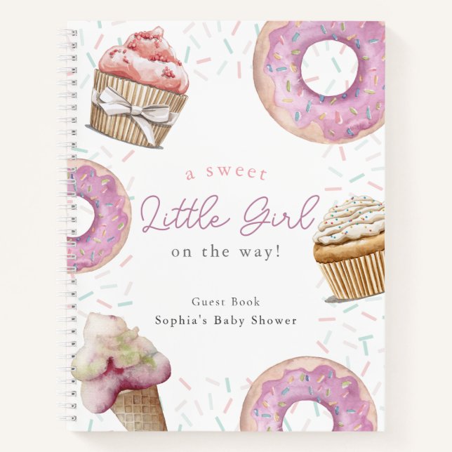 Cuaderno Pastel rosa dulce y Baby Shower de donut (Anverso)