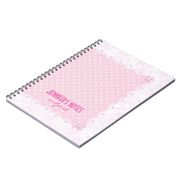Cuaderno Pastel Rosa Floral Lace y Perlas Blancas (Lado Izquierdo)