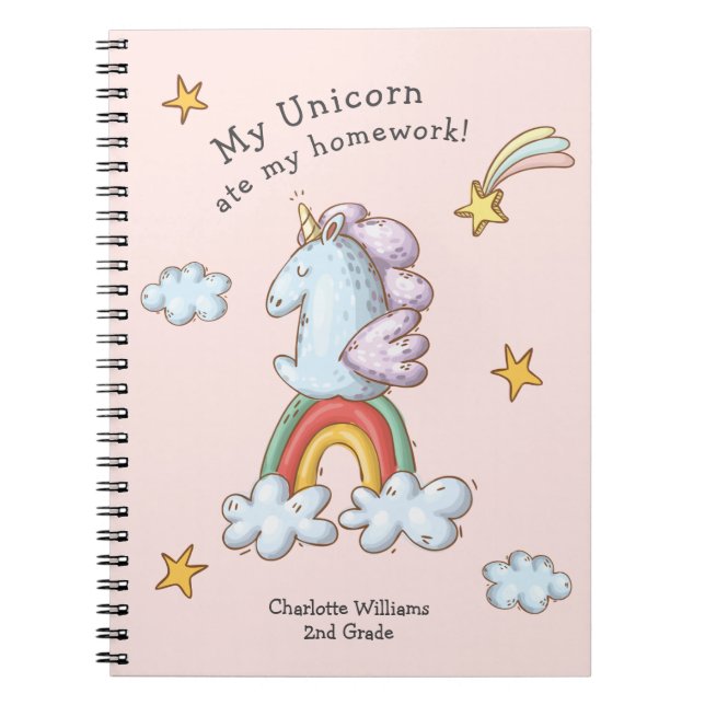 Cuaderno Pastel Rosa Funny Unicorn comió mi hogar (Frente)
