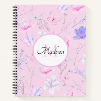 Cuaderno Pastel Rosa Personalizado Floral Acuarela Mantequi