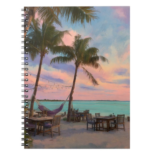 Cuaderno Pastel Sunset Beach Hammock Paradise Art (Frente)