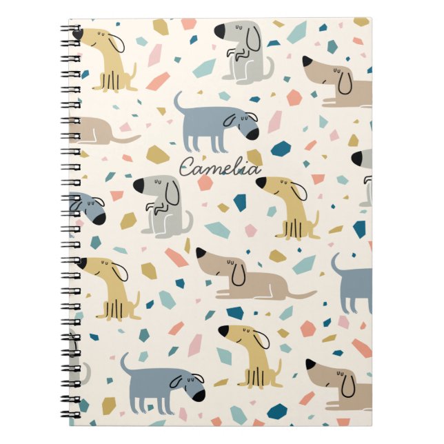 Cuaderno Pastel Terrazzo Gracioso Patrón de Perro Cuto (Frente)